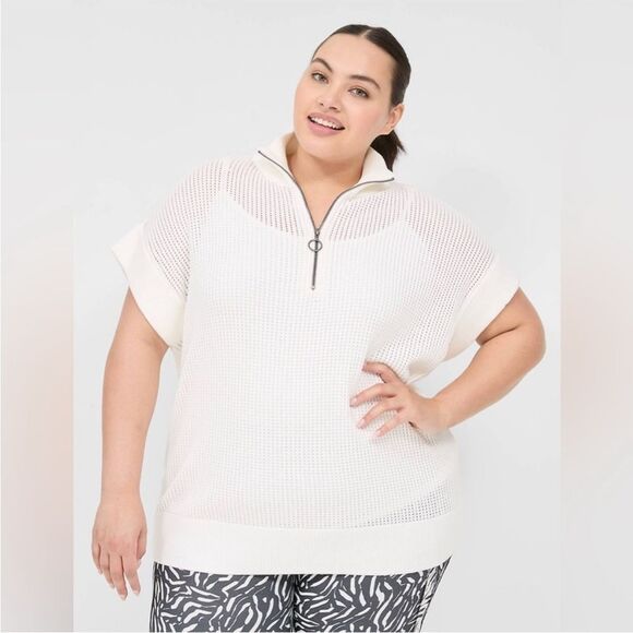 NWT Livi Lane Bryant Short Sleeve Half Zip Mesh Sweater White Size 18/20 - Picture 1 of 13
